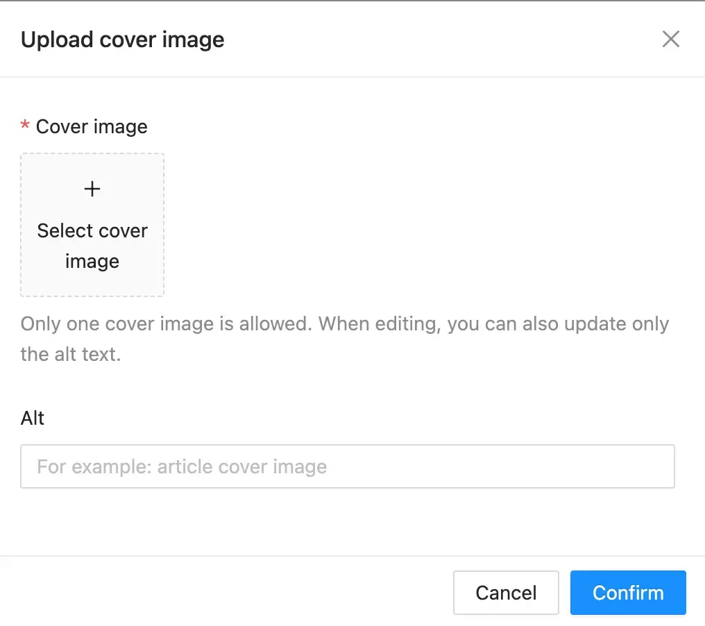 Cover image upload modal